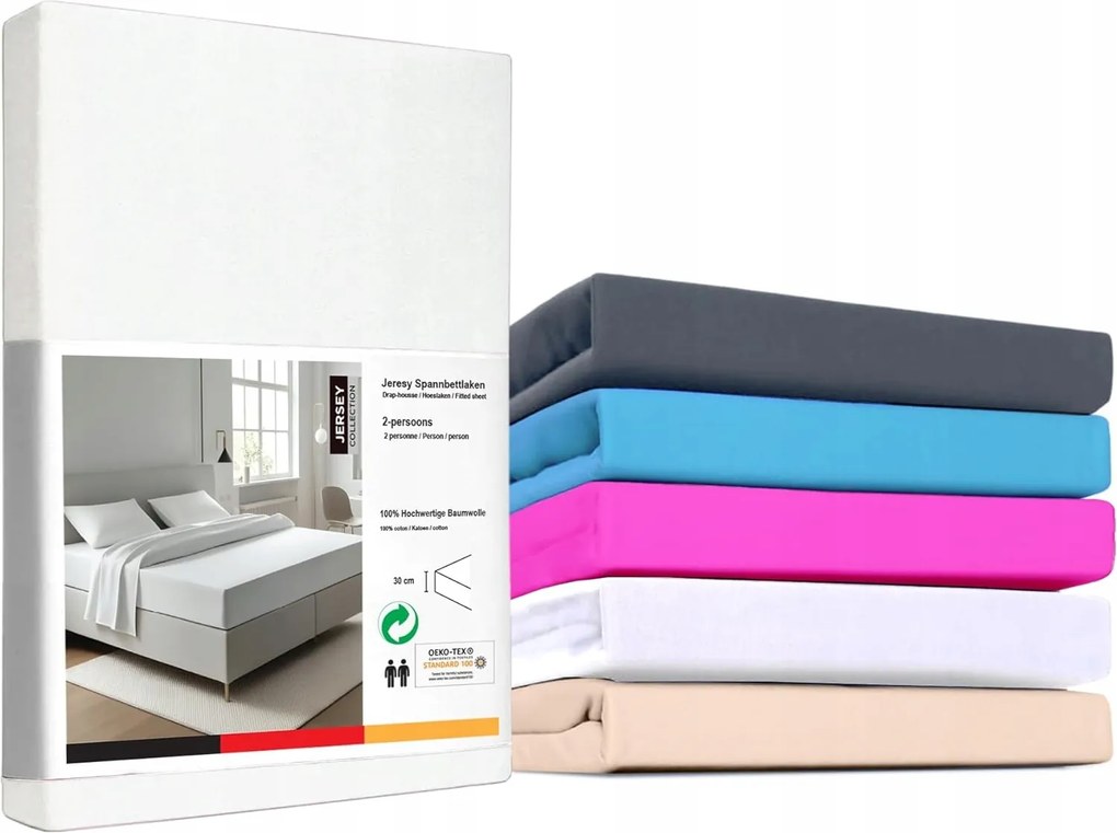 Jersey Gumis Lepedő 140x200x30cm Fehér