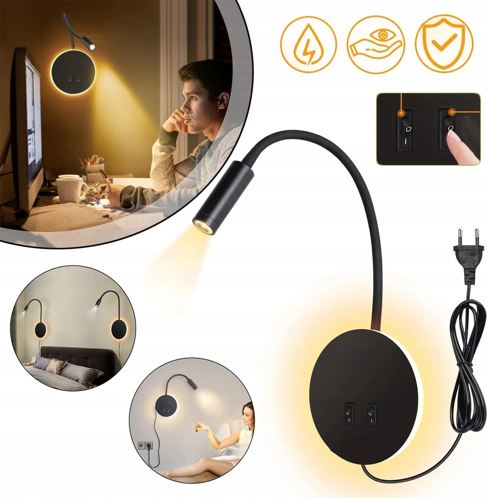 Led Olvasólámpa, Éjjeli Lámpa Fali Lámpa Kapcsolóval