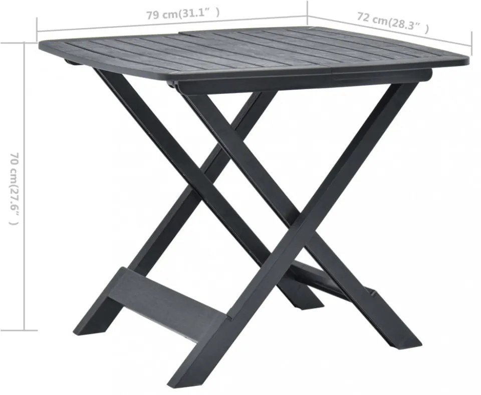 antracitszürke műanyag összecsukható kerti asztal 79x72x70 cm