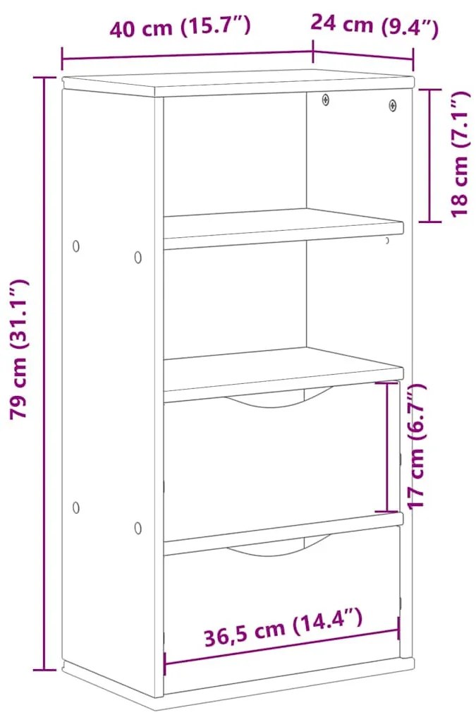 ODDA tömörfa fenyőfa fiókos oldalsó szekrény 40x24x79 cm