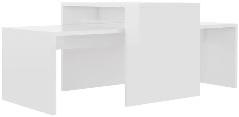 Magasfényű fehér szerelt fa dohányzóasztal szett 100x48x40 cm