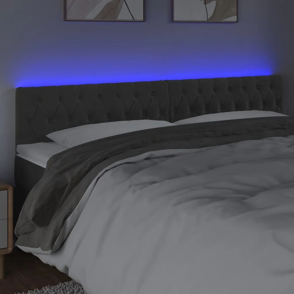 sötétszürke bársony LED-es fejtámla 180 x 7 x 78/88 cm