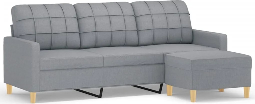 vidaXL 3 személyes világosszürke szövet kanapé lábtartóval 180 cm