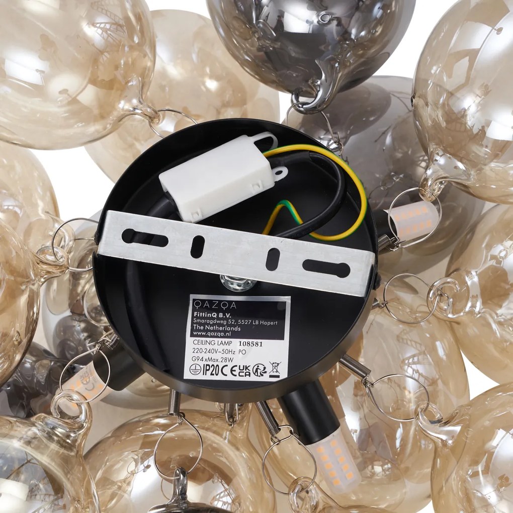 Design mennyezeti lámpa fekete borostyán és füstüveg 4-lámpás - Uvas