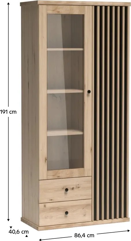 Vitrin, artisan tölgy/fekete, KOLI C-2