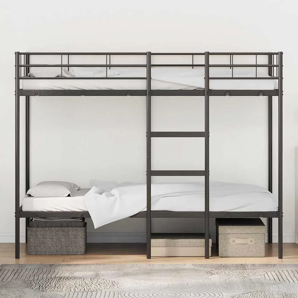 fekete acél emeletes ágy matrac nélkül 90 x 190 cm
