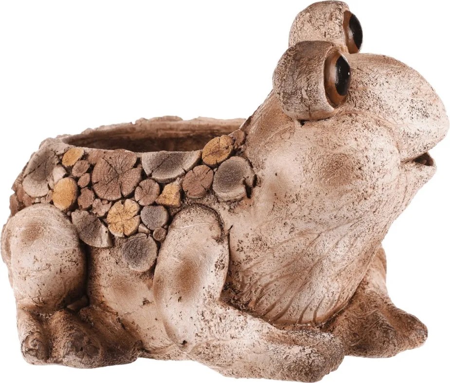 Béka virágtartó, magnézium, fa dekor
