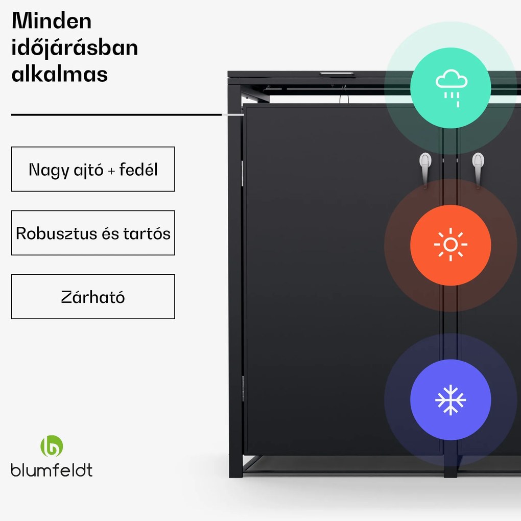 Blumfeldt BinSafe, szemétkosár tároló doboz, 3 szemétkosár, 240 l, zárható, időjárásálló horganyzott acél