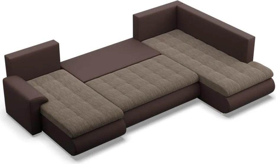 Tokio U sarokkanapé, 3 ágyneműtartóval, fonott + műbőr, jobboldali, barna