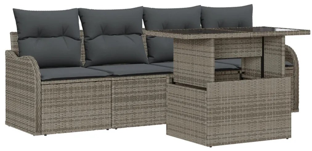 Kerti Kanapé Szett 5 pcs Szürke 100 x 55 x 73 cm Poli rattan