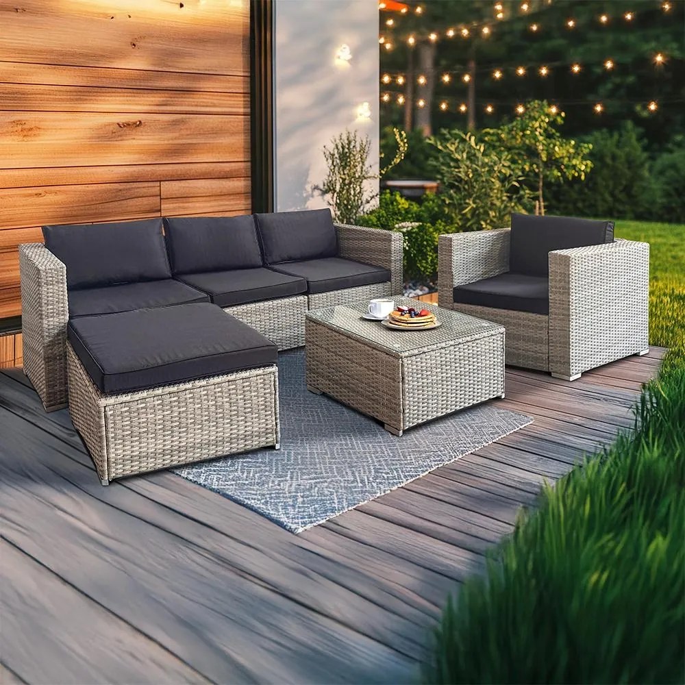 Avenberg MONTE rattan sarokgarnitúra - szürke/fekete