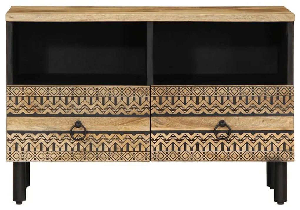 fekete tömör nyers mangófa TV-szekrény 70 x 33,5 x 46 cm