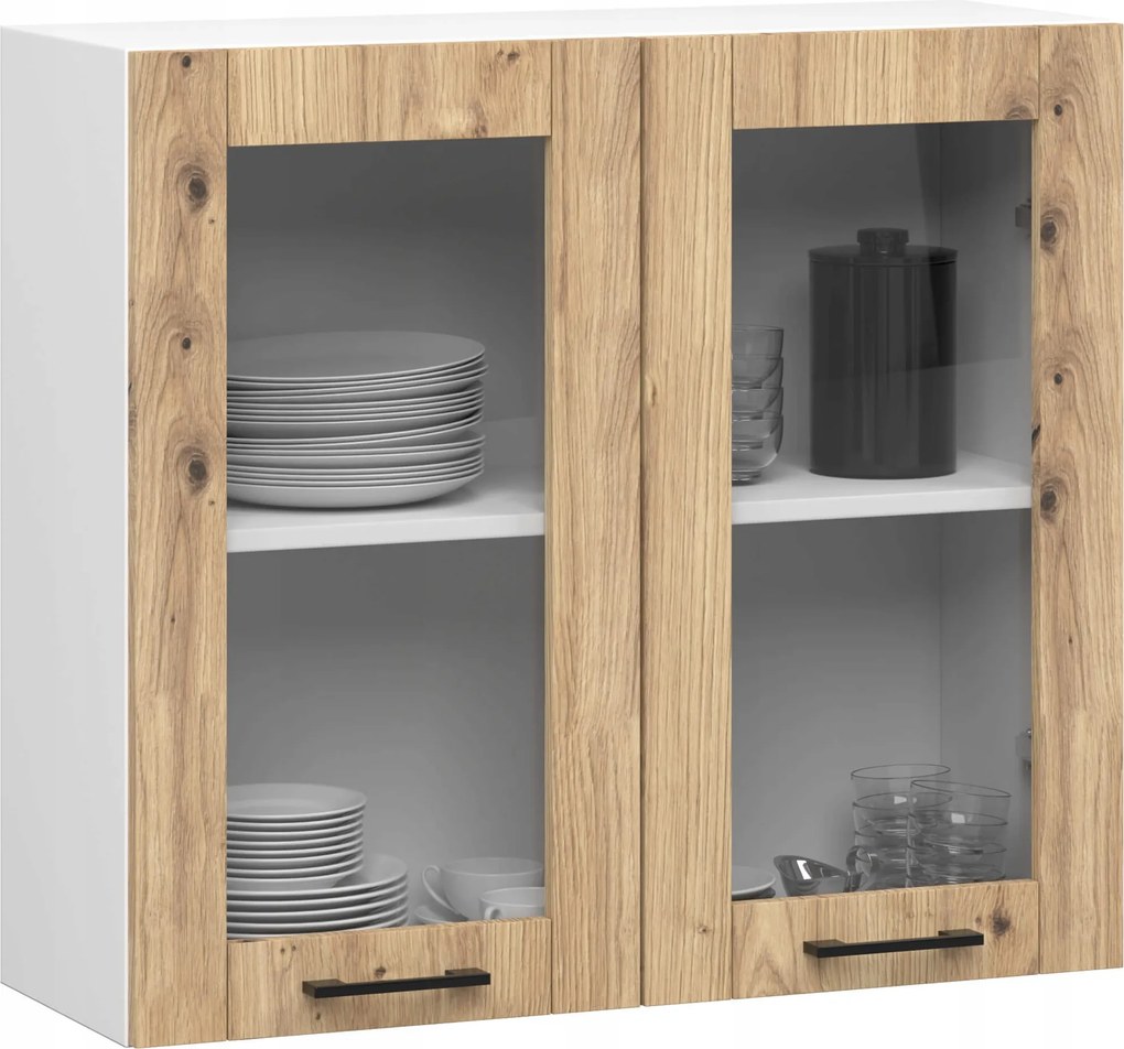 Olivia vitrines szekrény W80 H720 Fehér Tölgy Artisan Akd