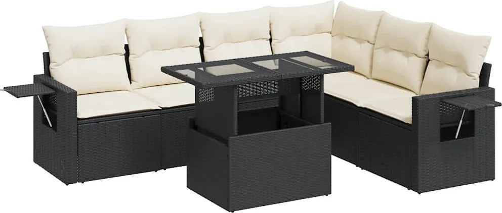 vidaXL 7 részes fekete polyrattan kerti ülőgarnitúra párnával