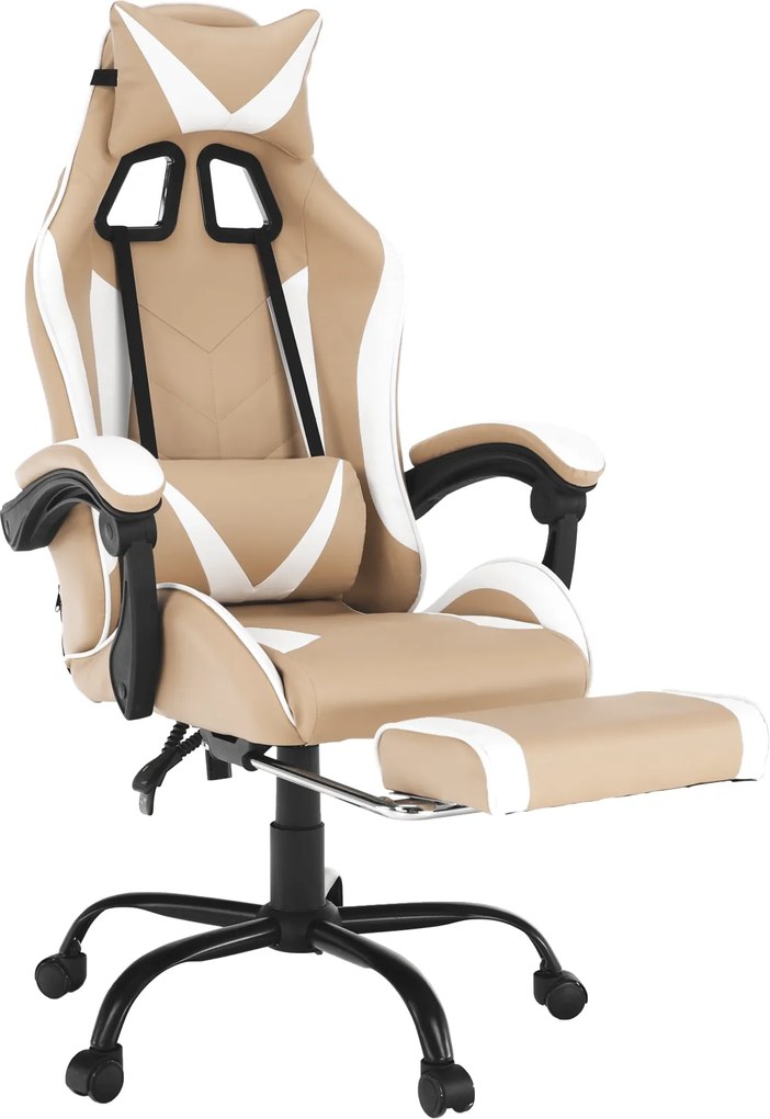 Irodai/gamer fotel, fekete/fehér/bézs, OZGE 2 NEW
