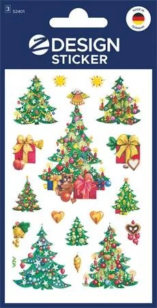 Matrica, papír, 3 ív, 76x120 mm, AVERY ZWECKFORM, Z-Design No.52401, karácsonyfa (AY52401)