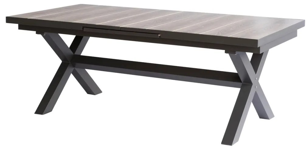 Kihúzható kerti asztal, kerámialap tölgy dekorral 200+60x100x77 cm, alumínium szerkezet