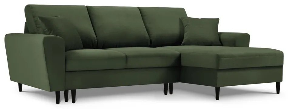 Zöld kordbársony kinyitható tárolóhelyes sarokkanapé (jobb oldali-heverő résszel) Kyoto – Cosmopolitan Design
