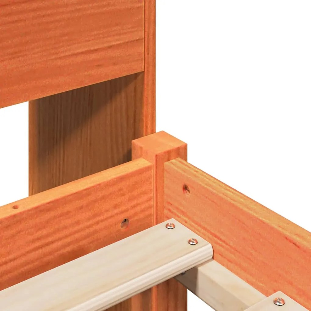 viaszbarna tömör fa könyvespolcos ágy matrac nélkül 100 x 200cm