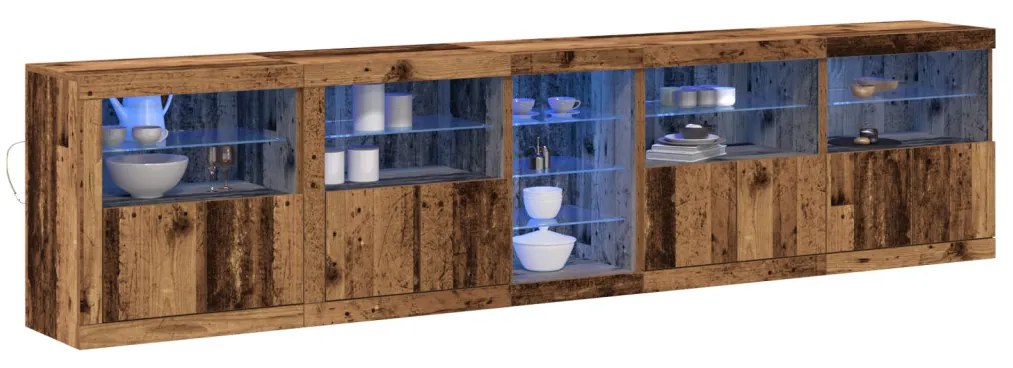 LED világítással rendelkező oldalboard Régi fa 283x37x67 cm Mérnöki fa