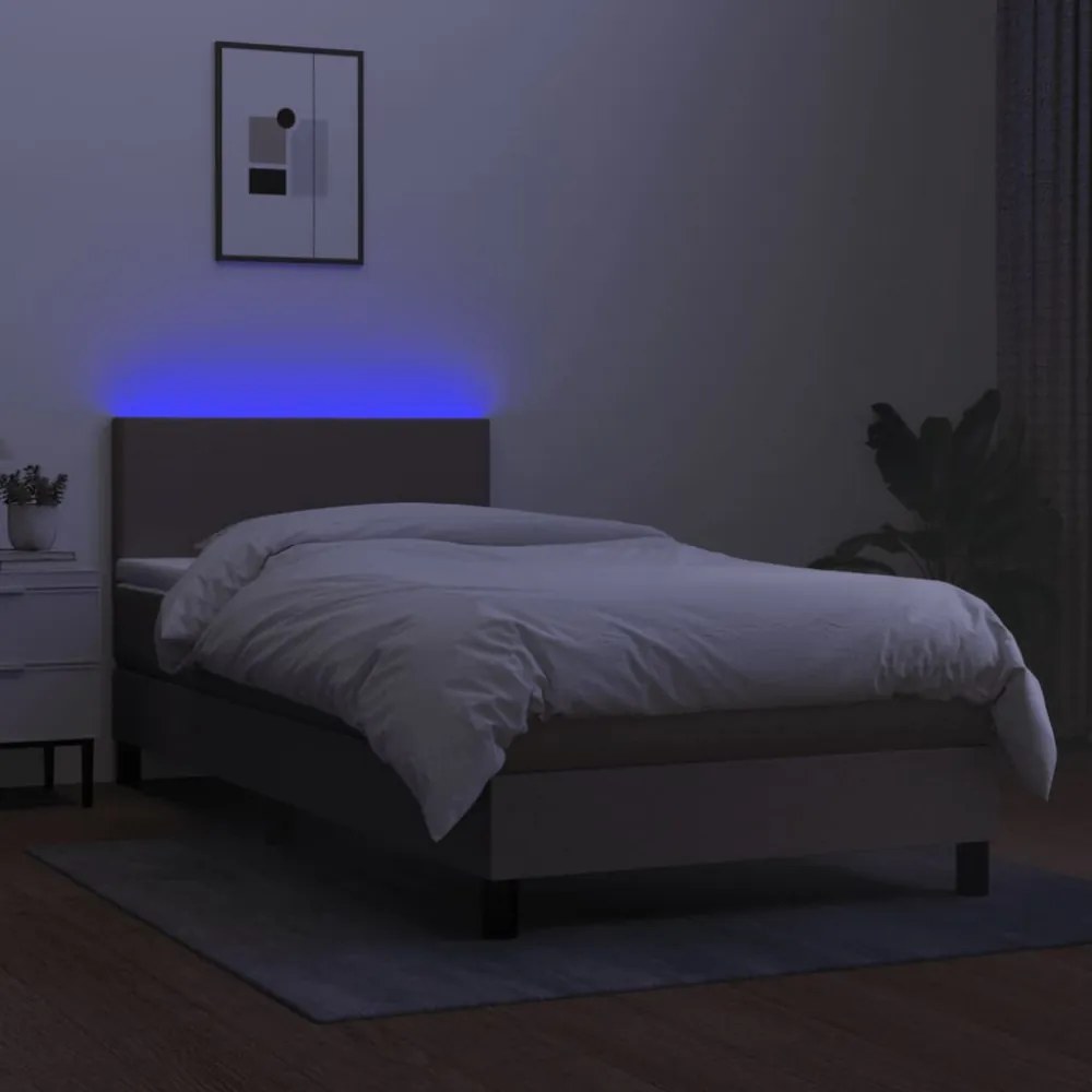 tópszínű szövet rugós és LED-es ágy matraccal 90x200 cm