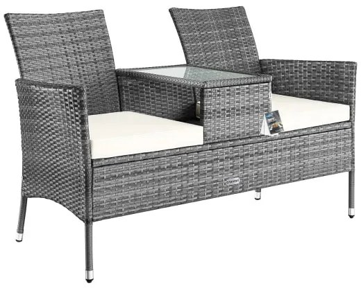 Casaria® Kerti rattan pad 143x55x88cm - szürke