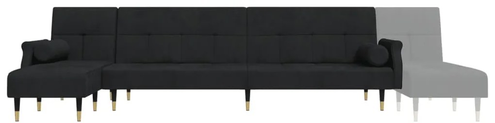 fekete L-alakú bársony kanapéágy 271x140x70 cm