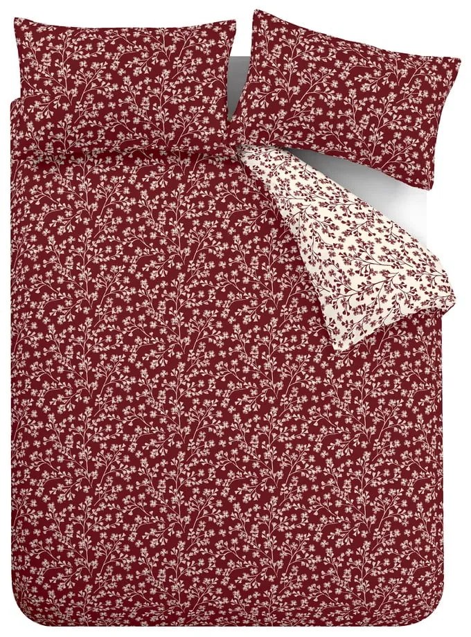 Piros kétszemélyes flanel ágyneműhuzat 200x200 cm Grace Floral Leaf – Catherine Lansfield