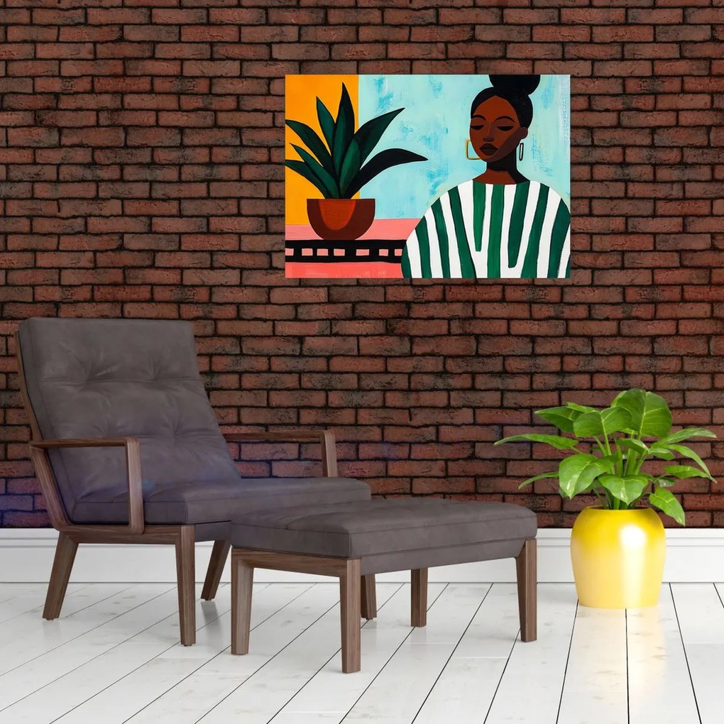 Üveg kép - Nő virággal (70x50 cm)
