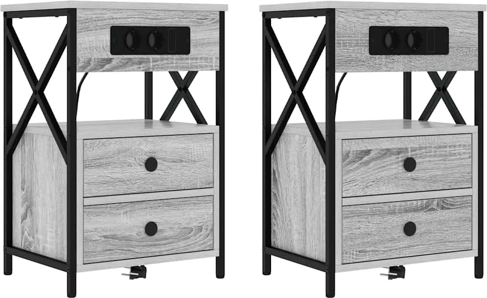 vidaXL Éjjeliszekrény 2 pcs Szürke Sonoma 40 x 31 x 60 cm Faanyag