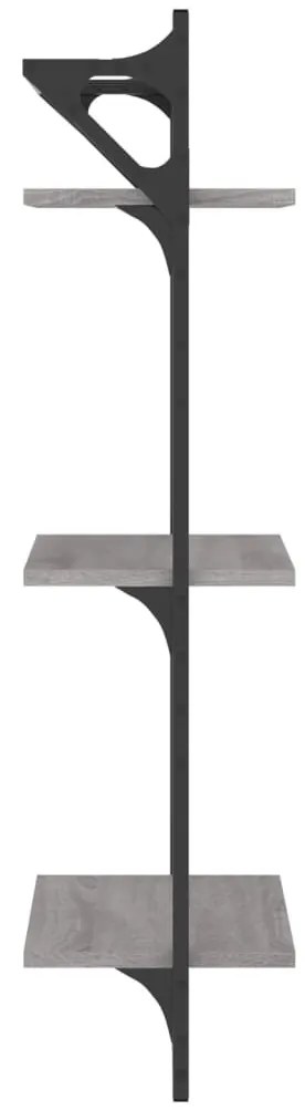 2 db 3 szintes szürke sonoma fali polc rúddal 30 x 25 x 100 cm