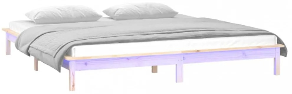 kétszemélyes tömör fa LED-es ágykeret 135 x 190 cm