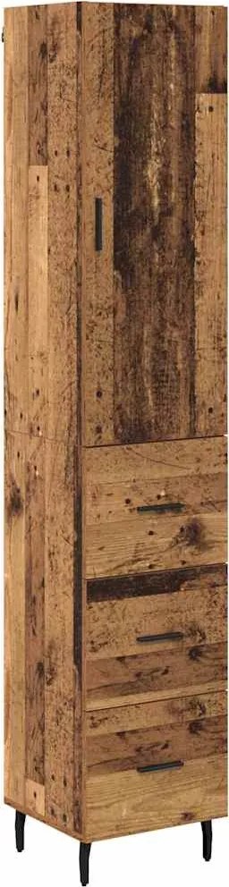 vidaXL Magasfiú fiókkal Öreg fa 34,5 x 34 x 180 cm Faanyag