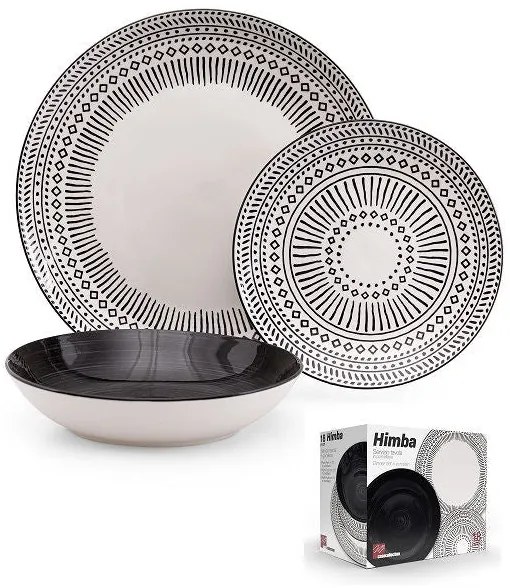 HIMBA porcelán étkészlet 18 db fekete-fehér