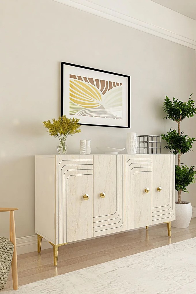 Lessi 120 - White, Travertine, Gold