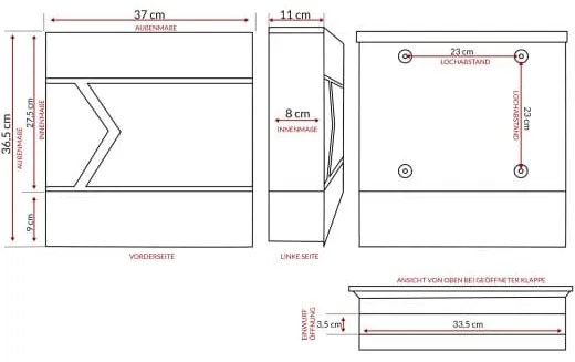 monzana® Postaláda 37x11x36,5 cm - antracit