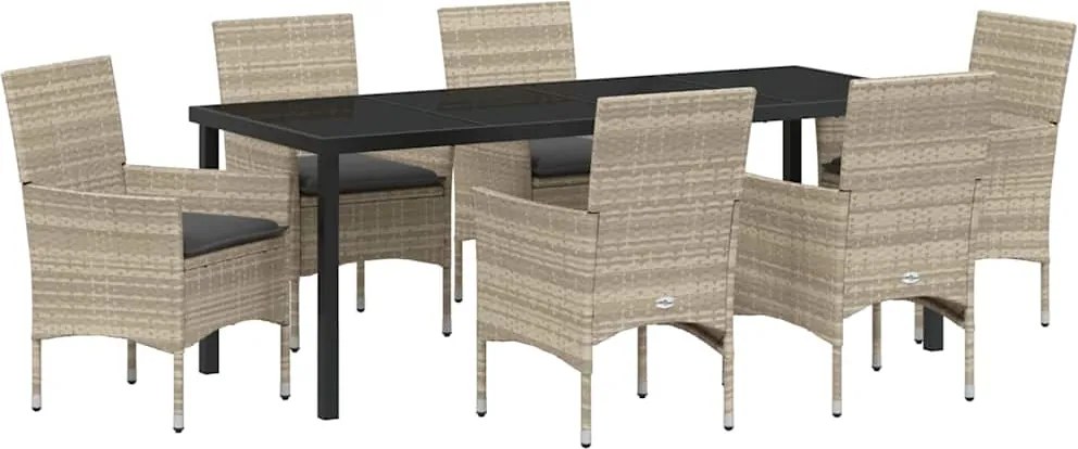 vidaXL Kert étkező szett párnával 7 pcs Világosszürke polirattan