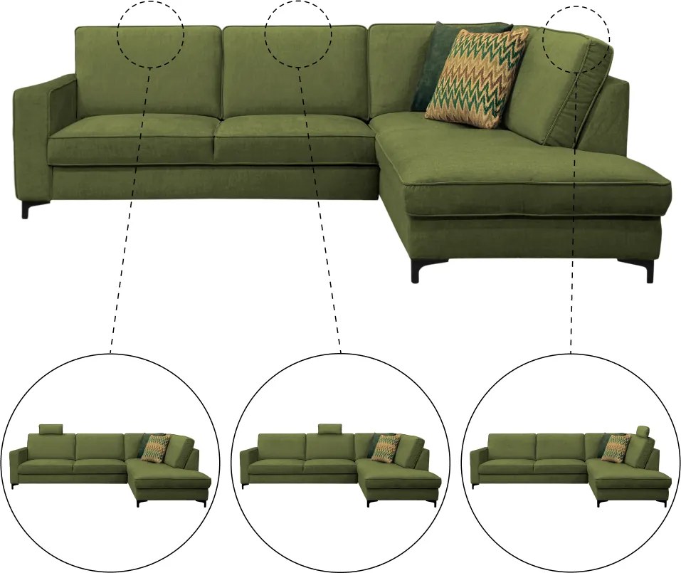 Széthúzható ülőgarnitúra, olíva zöld, jobbos, ERMON ROH