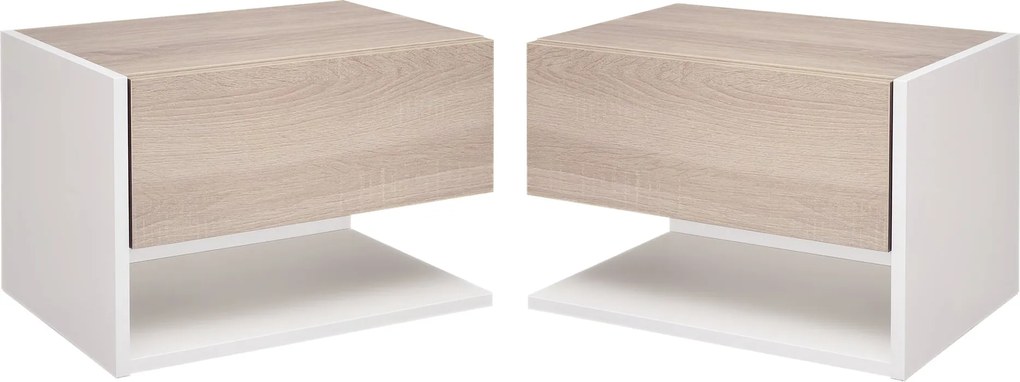 HOMCOM 2 db F Floating Éjjeli Székreny 1 Fiókkal és Nyitott Polccal 46x30x30 cm Tölgy és Fehér | Aosom