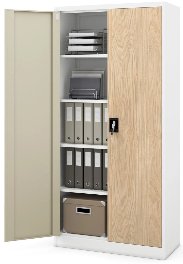 Fém iratszekrény JAN, 900 x 1850 x 400 mm, Eco Design: fehér/ sonoma tölgy