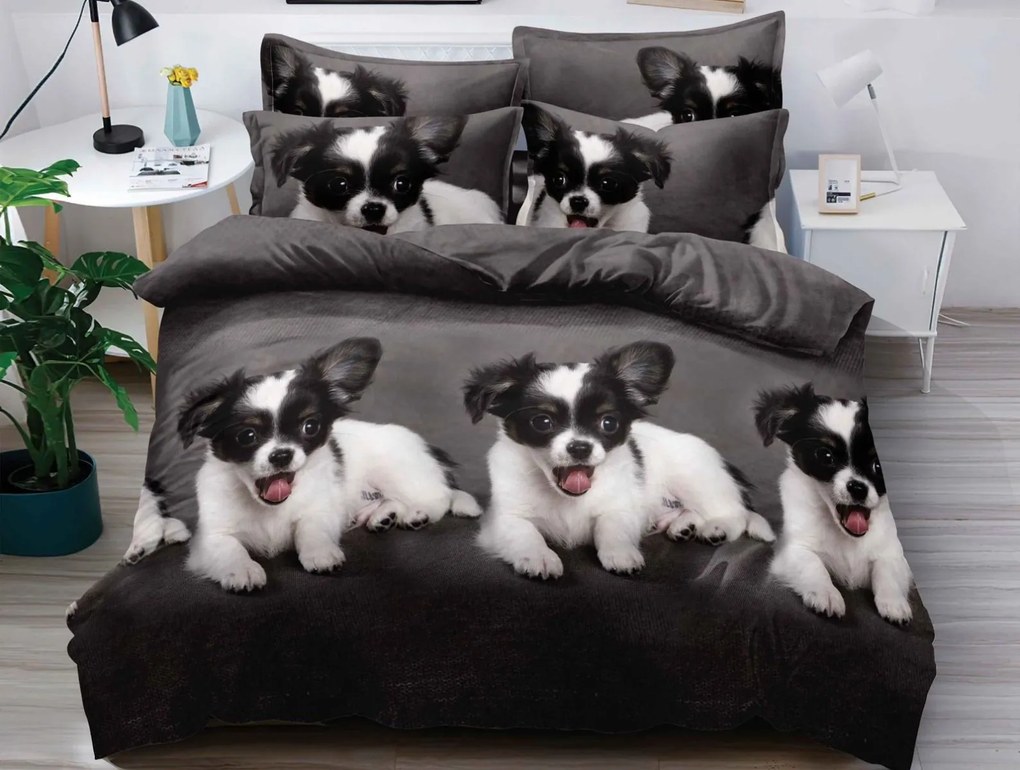 3D mikroszálas ágyneműhuzat PUPPY PLAY sötétszürke Ágyneműhuzat mérete: 70 x 80 cm | 140 x 200 cm