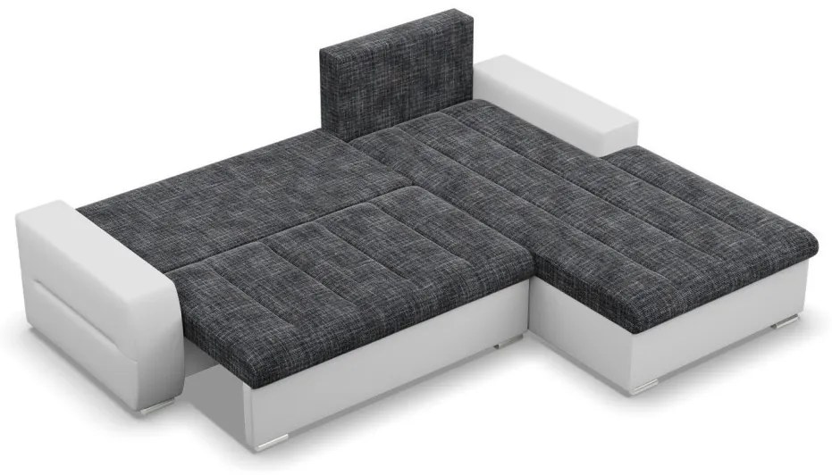 Toronto sarokkanapé, 2 ágyneműtartóval, fonott + műbőr, jobboldali, sötétszürke - fehér
