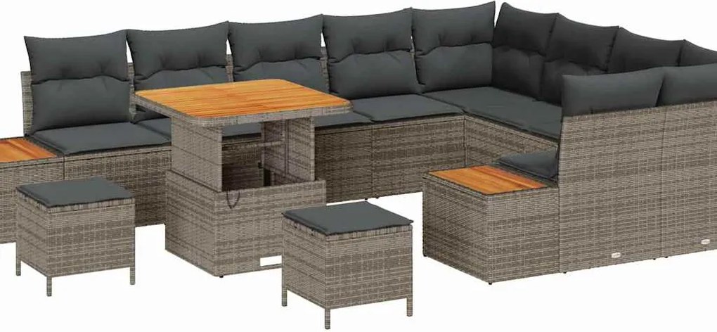 vidaXL Kerti Kanapé Szett 12 pcs Szürke polirattan