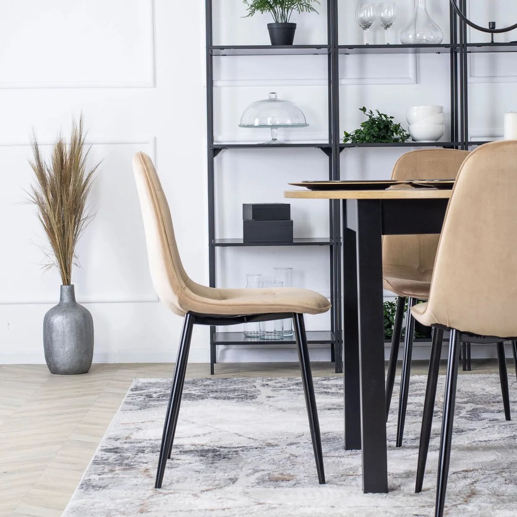 Étkezőgarnitúra 4 db. Bézs Bársony Aris székkel. Bővíthető asztal HARRY 102-142 cm