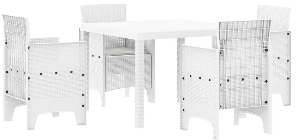 5 Részes Kerti Étkező Szett Párnákkal Fehér Poly Rattan