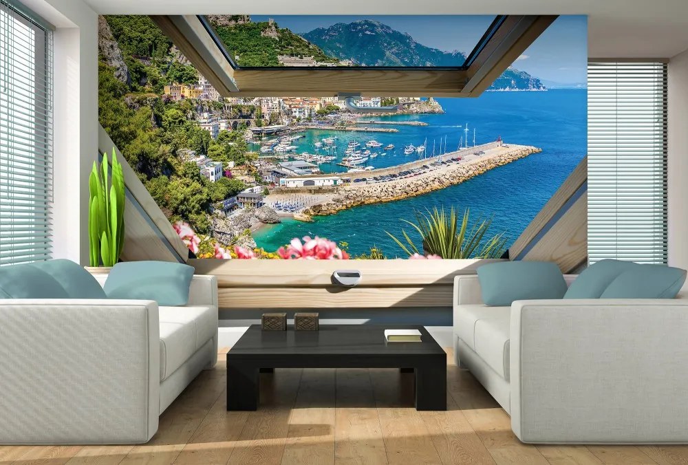 Tengerre néző ablak poszter, fotótapéta, Vlies (200 x 140 cm)