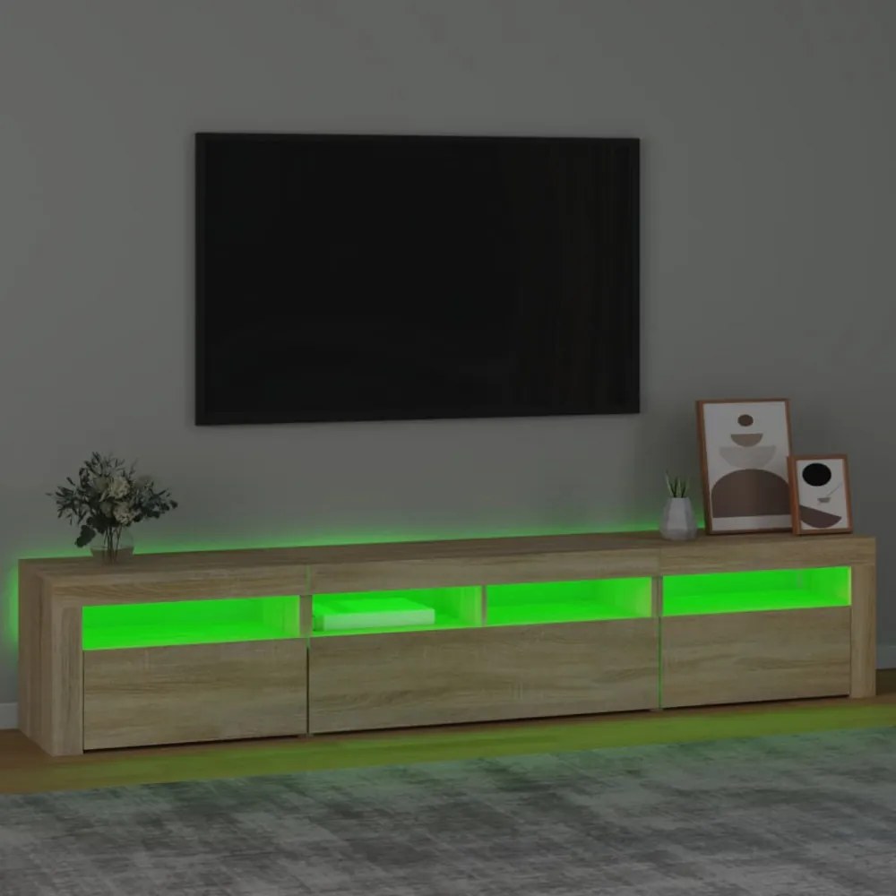 sonoma tölgy színű TV-szekrény LED-lámpákkal 210x35x40 cm
