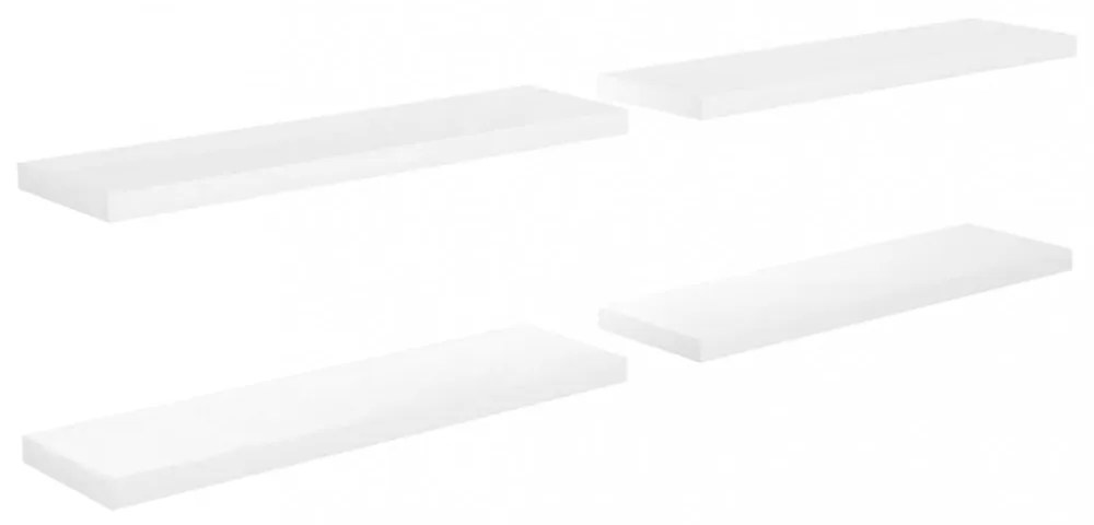 4 db magasfényű fehér MDF lebegő fali polc 90 x 23,5 x 3,8 cm