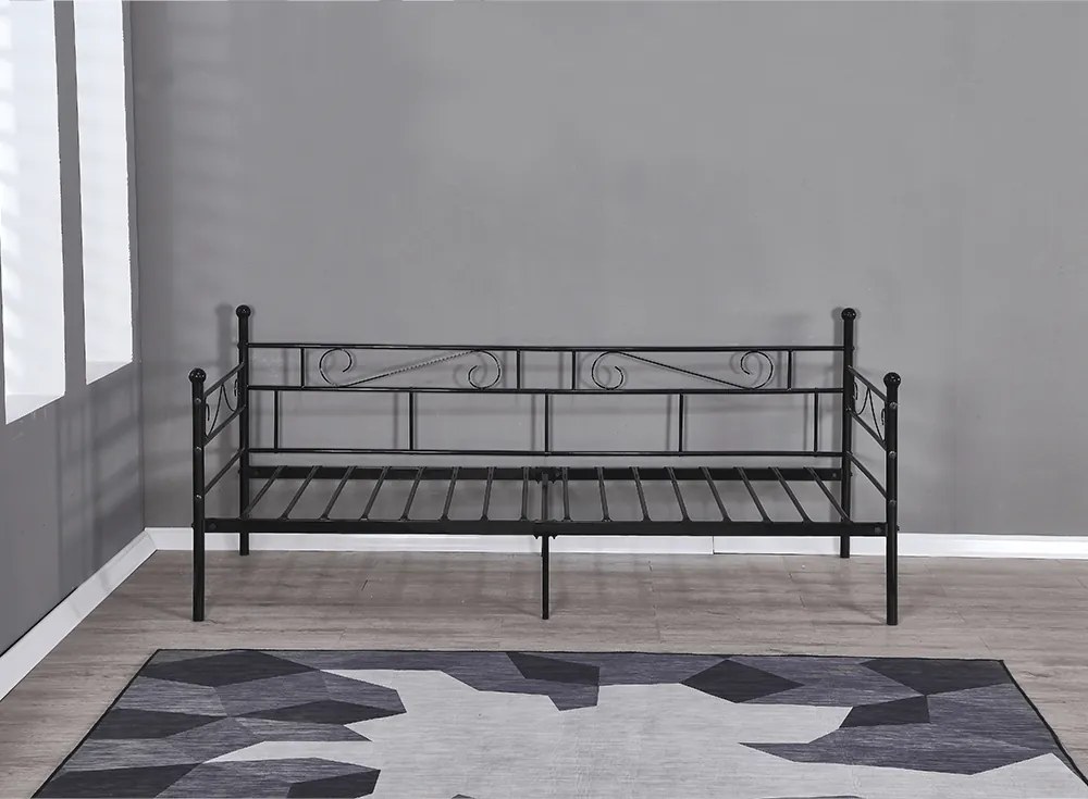 Fém kanapé - egyszemélyes ágy, fekete, 90x200, ROZALI