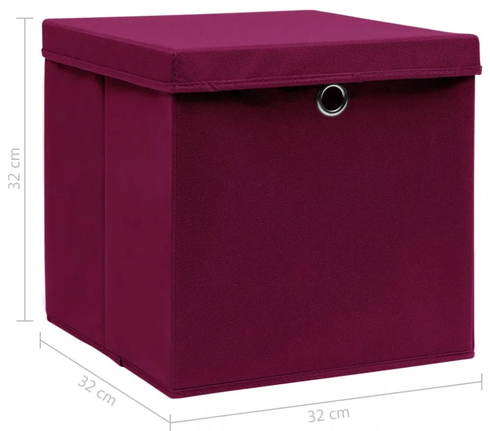 10 db sötétpiros szövet tárolódoboz fedéllel 32 x 32 x 32 cm